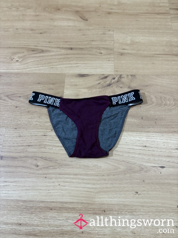 Worn Victoria’s Secret PINK Panties – Burgundy & Gray Tease