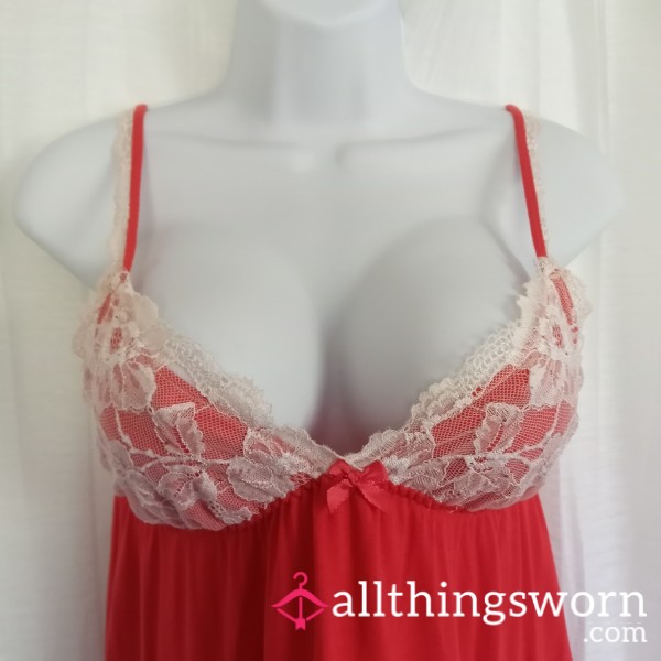 Worn Victoria's Secret Red Babydoll Nightie Lace Bling