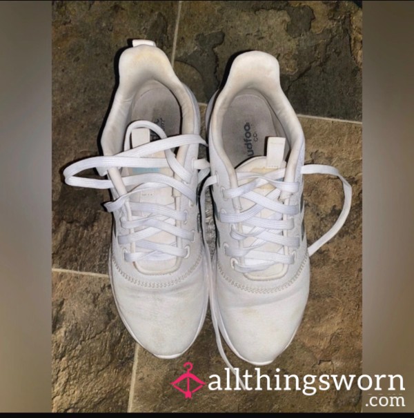 Worn White Adidas Sneakers Women’s Size 9.5  Super Smelly Rank