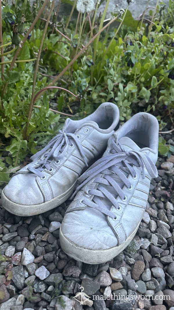 Sweaty💦 Well Worn White Adidas Trainers (UK 9) 👟 – Heavy Gym Use 🥵🏋🏻‍♂️