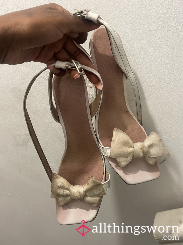 Worn White Bow Heels 👠