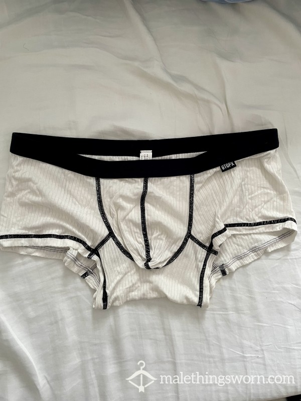 Worn White Brief With Black Waist Band