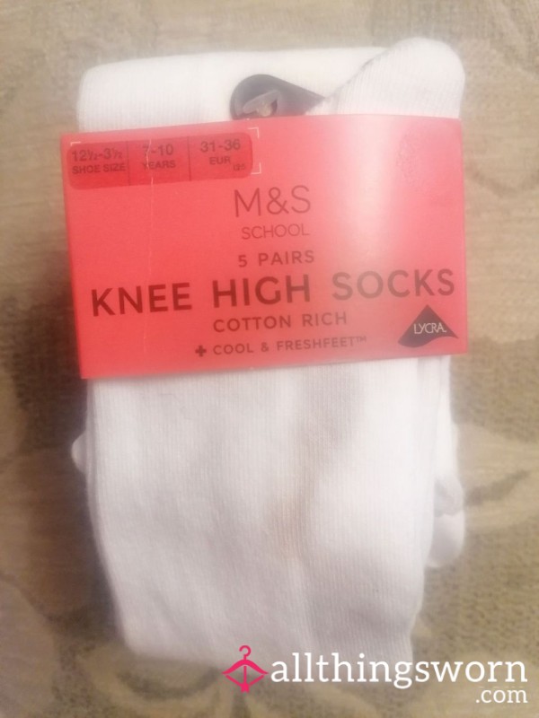 Worn White Cotton Knee High Socks