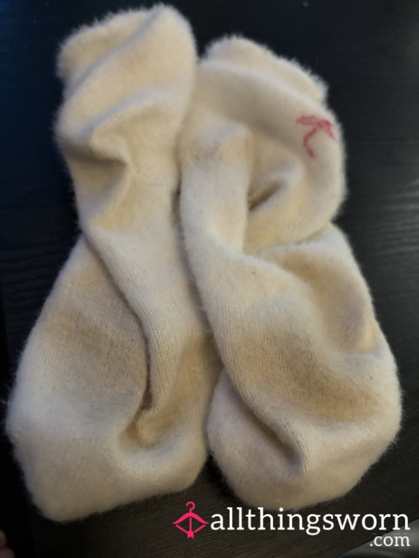 Worn White Fluffy Bed Socks
