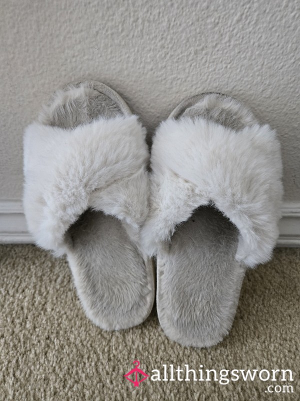Worn White Fluffy Slippers