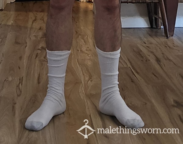 Worn White Hanes Crew Socks – Size 10, Sweaty & Damp
