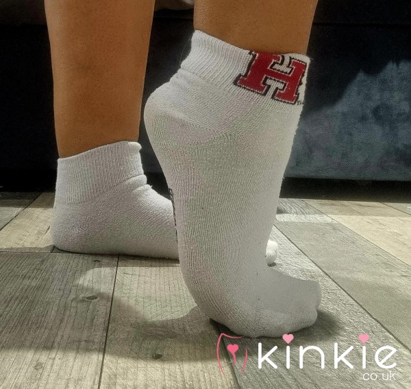 Worn White Harvard Socks