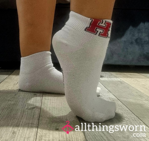 Worn White Harvard Socks