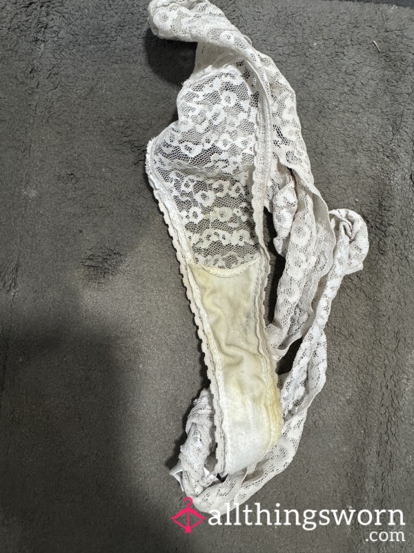 Worn White Lace Thong - Very Dirty