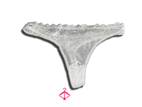 Worn White Lace Thong With Cotton Gusset