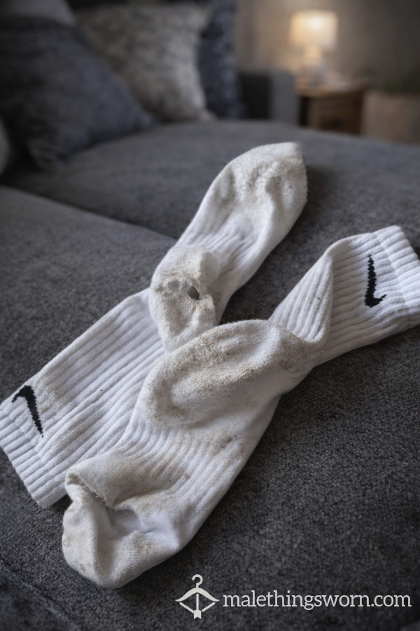 Worn White Nike Crew Socks After Completing A Half Marathon 🏃‍♂️🔥