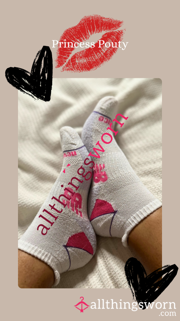 Worn White & Pink New Balance Ankle Socks – Naturally Used, Cute & Casual | Princess Pouty 🧦