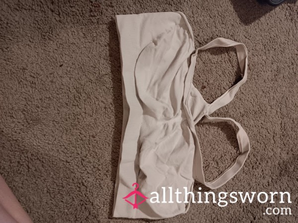 Worn White Racerback Sports Bra – Pure Look, Dirty Feel (Size M/L)