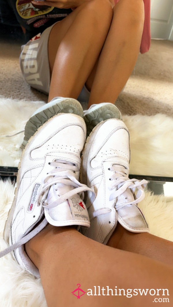 Worn White Reeboks – No Socks, Just Skin