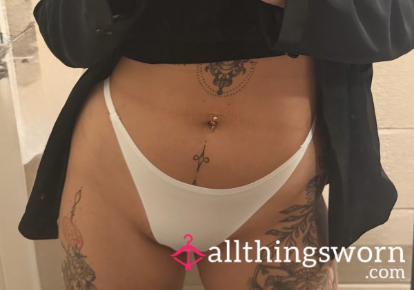 Worn White Thong - No VLP, Size Large - A**-Soaked Corporate Day Wear 👩🏻‍💼🤍