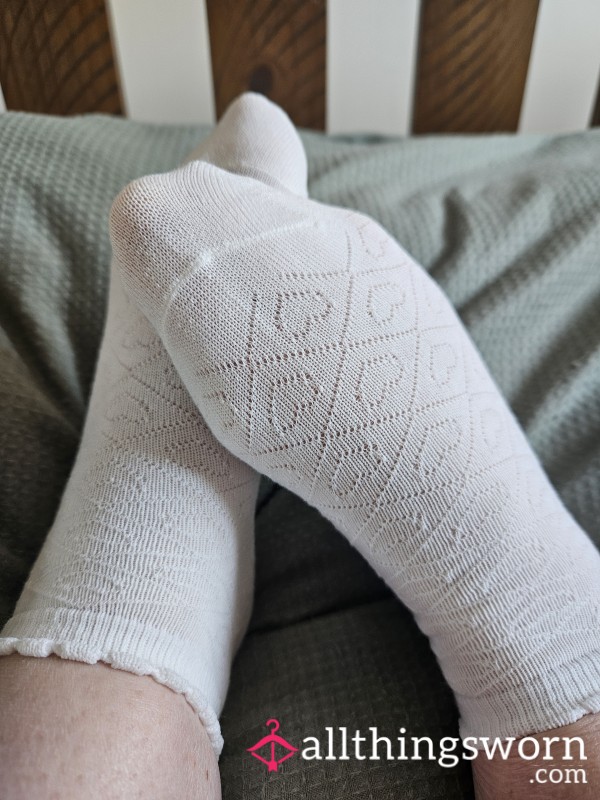 Worn White Trainer Socks , Can Wear As Long As Required, But These Have A Pretty Heart Pattern ❤️