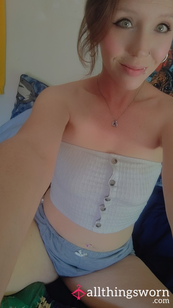 Worn Bra Less And Flawless White Tube Top