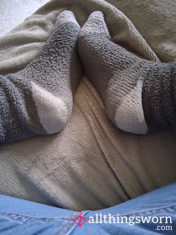 My Favourite Two-Tone Grey Fluffy Socks – Beautifully Worn & Boot-Infused