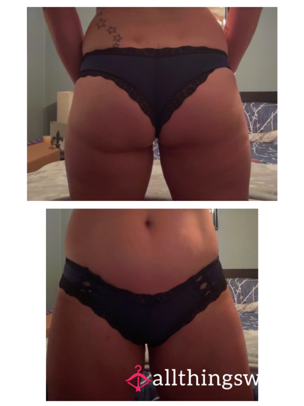 Wrapped Tight – Navy Lace Cheekies Worn All Day