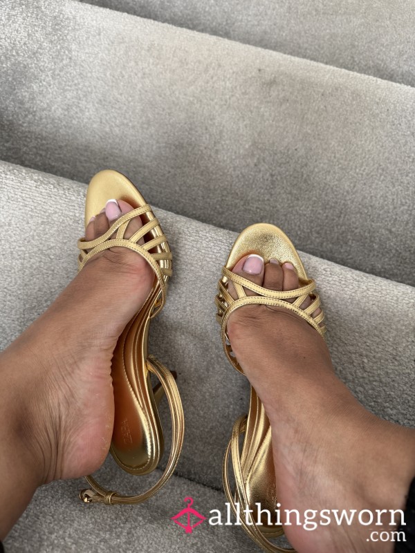 Wrecked Soles Gold Stiletto Heels