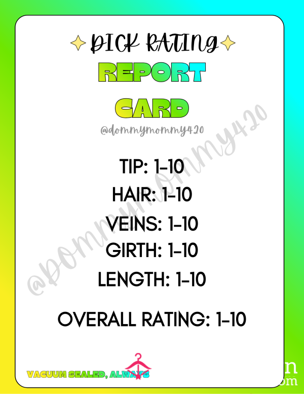 Written D*ck Rating Report Card 💋