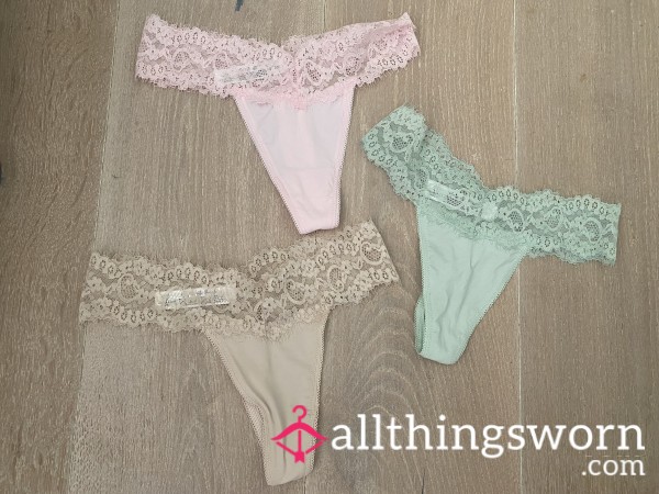 X3 Coloured Lace Thongs (UK 8)
