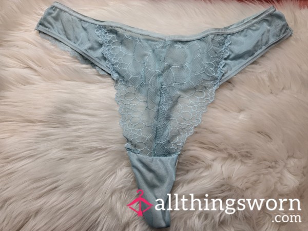XL Blue See Through Thong With White Cotton Gusset - 3 Saves