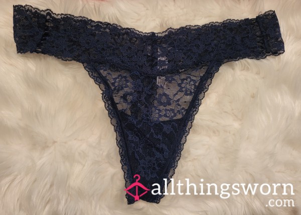XL Blue Victoria Secret Lace Thong With Cute Embellishments And Cotton Gusset - 2 Saves