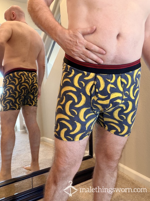 XL Boxer Briefs - Banana Print, Cotton/Spandex Blend, Well-worn