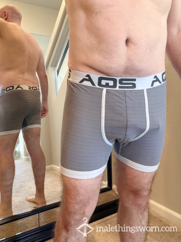 XL Boxer Briefs - Black/White Stripes, Polyester/Spandex Blend, Well-worn