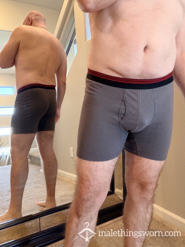 XL Boxer Briefs - Gray, Cotton/Spandex Blend, Well-worn