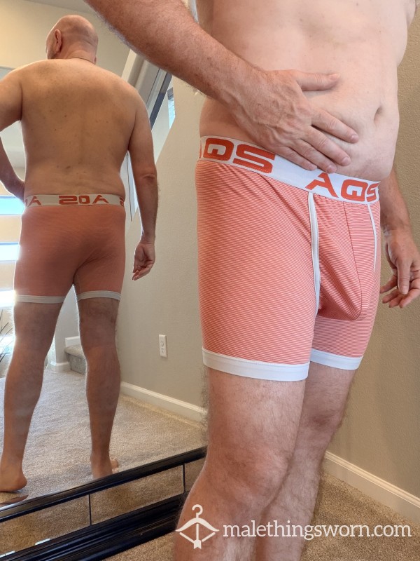 XL Boxer Briefs - Orange/White Stripes, Polyester/Spandex Blend, Well-worn