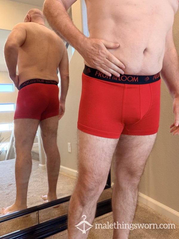 XL Boxer Briefs - Red, Polyester/Spandex Blend, Well-worn