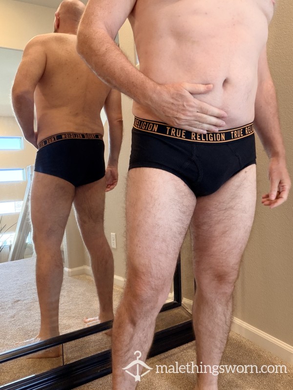 L Briefs - Black, Cotton/Spandex Blend, Well-worn