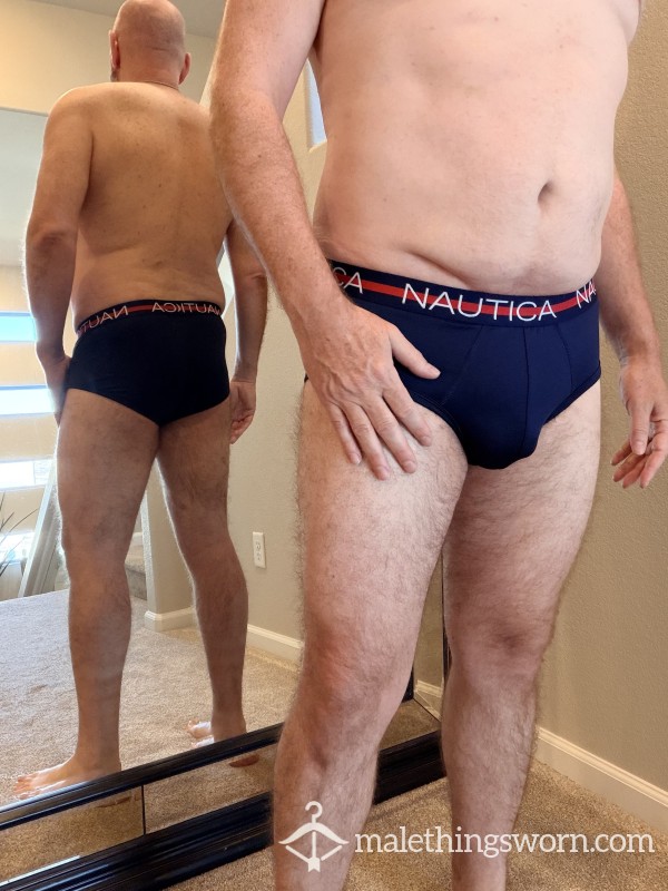 L Briefs - Navy, Polyester/Spandex Blend, Well-worn