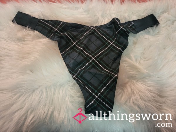 XL PINK Green Flannel Print Thong - 2 Saves