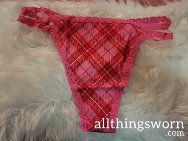 XL PINK Pink Flannel Thong With Cute Flower Lace - 2 Saves