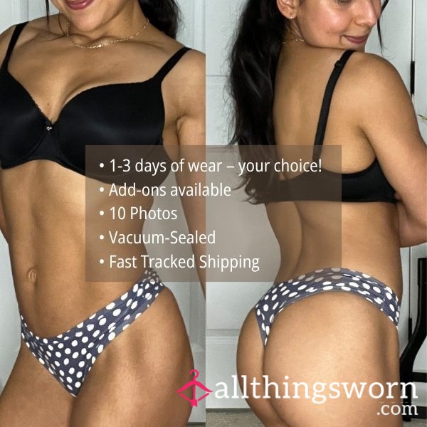 XS AERIE NAVY BLUE WITH WHITE POLKADOTS COTTON THONG PANTY (1445)