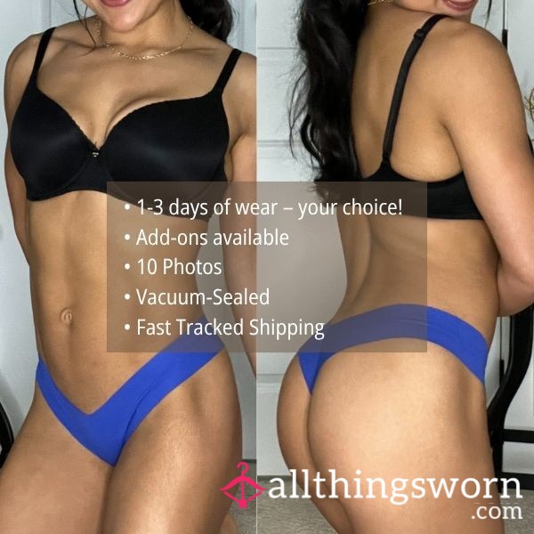 XS AERIE ROYAL BLUE COTTON SEAMLESS NO SHOW THONG PANTY (1440)