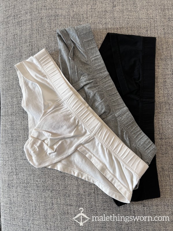 XS White, Gray & Black Set Of Used, Worn Booty-short Underwear