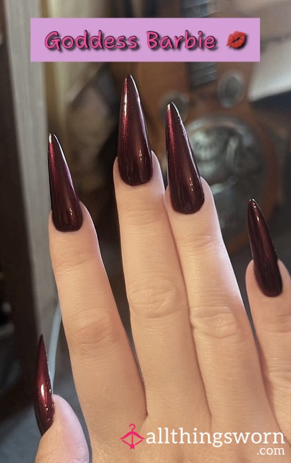 XXL Stiletto Nails (Dark Red Sparkle) **heavily Used**