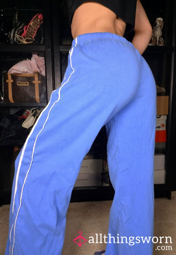 5 For $25❤️Y2K 90s Style Cotton White Striped Blue Sweat Pants Joggers Jogging Pants Track Pants Well Worn Gym Clothes Japanese Girl Asian Tattoo Curvy Athletic Petite S**y Cute Fitness Model