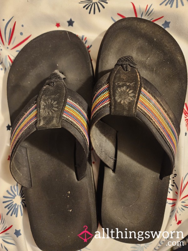 Yellow Box Flip Flops Multi Color Stripe