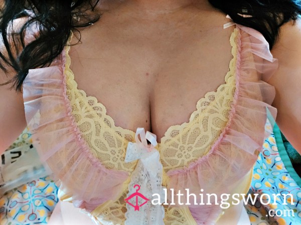 Yellow Bra With Pink And White Accents Large