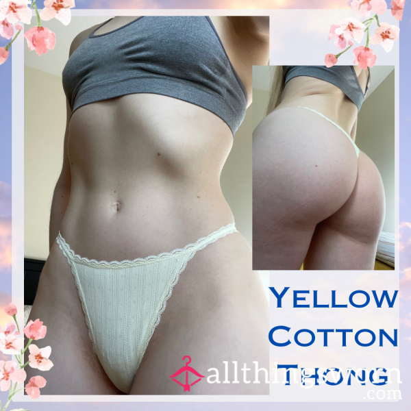 Yellow Cotton Thong 💛 Size Small▪️1 Day Wear - £20. Longer Wears And International Shipping Available 🌎