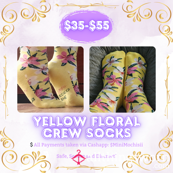 Yellow Flor*l Crew Socks