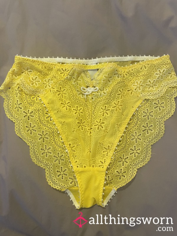 Yellow Lace Frilly Knickers.