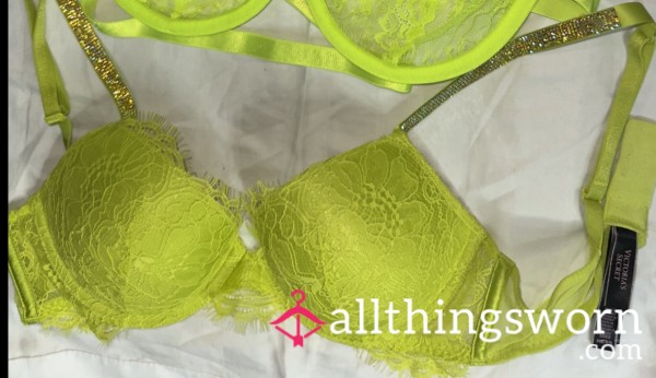 Yellow Lace Push Up Rhinestone Shine Bra 💛 ✨