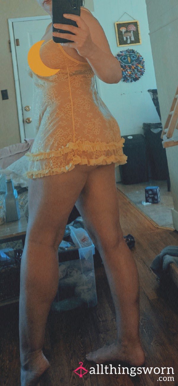 Yellow Lace See Through Night Gown