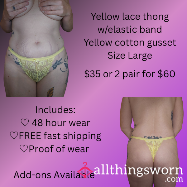 Yellow Lace Thong 48 Hr Wear